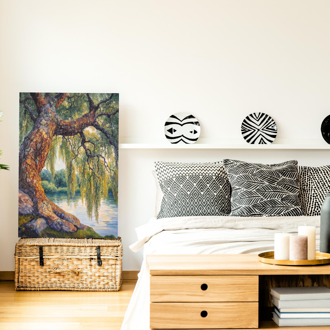 Weeping Willow Tree River Bank Golden Foliage Oil Painting Poster - Image 4
