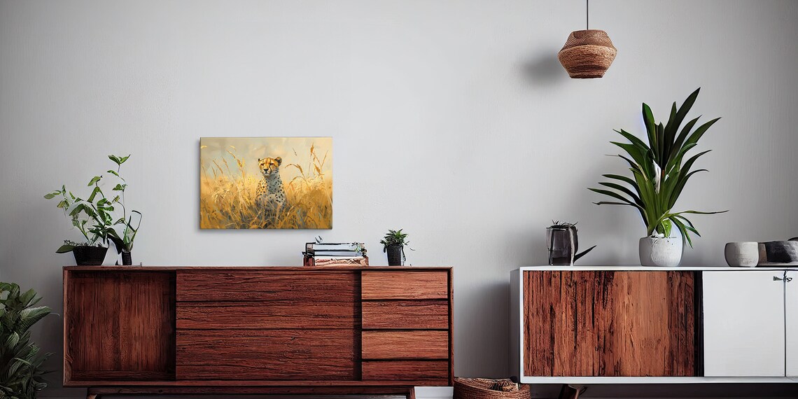 Savannah Cheetah In Golden Grass Wildlife Artistic Painting Poster - Image 4