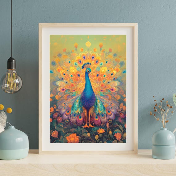Abstract Peacock Art Bold Peacock Painting With Feather Details Perfect Peacock Gifts Or Farmhouse Wall Art Vibrant Peacock Art