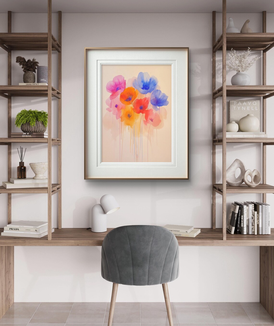 Soft Pastel Watercolor Floral Bouquet Dripping Stems Art Print Poster - Image 2