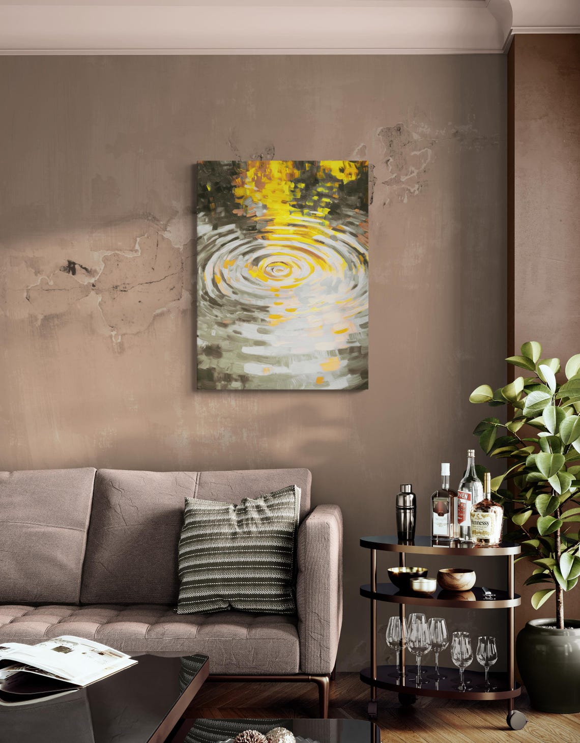 Golden Sun Reflection Rippling Water Abstract Calm Wall Art Poster