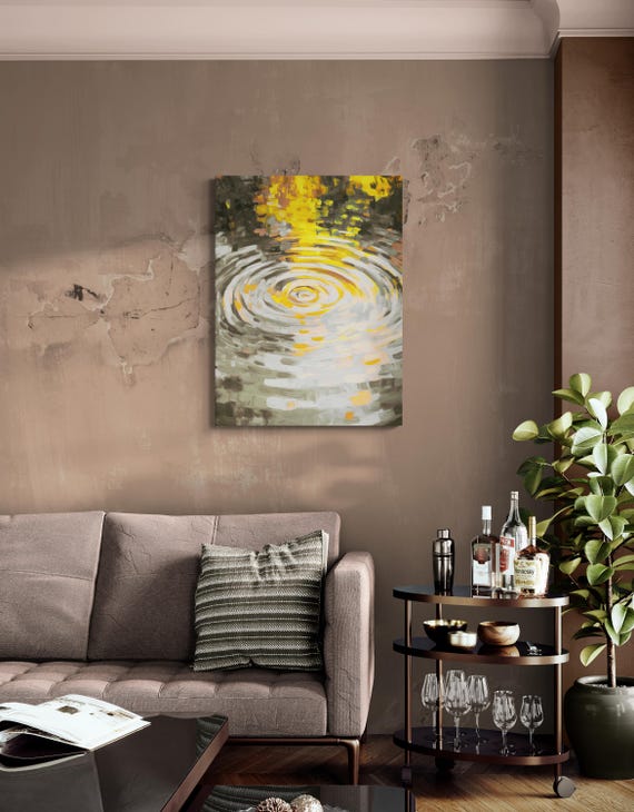 Ripples In Water Art Print Soothing Wall Decor Calm Neutral Colors Unframed Ready To Hang Golden Sun Light Calming Art