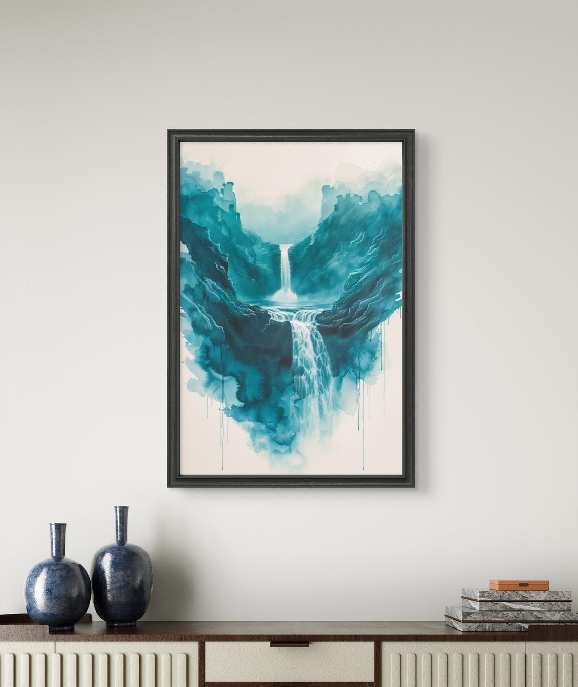 Unframed Waterfall Landscape Print Serene Blue Waterfall Wall Art Nature Inspired Minimalist Painting Housewarming Gift - Image 4