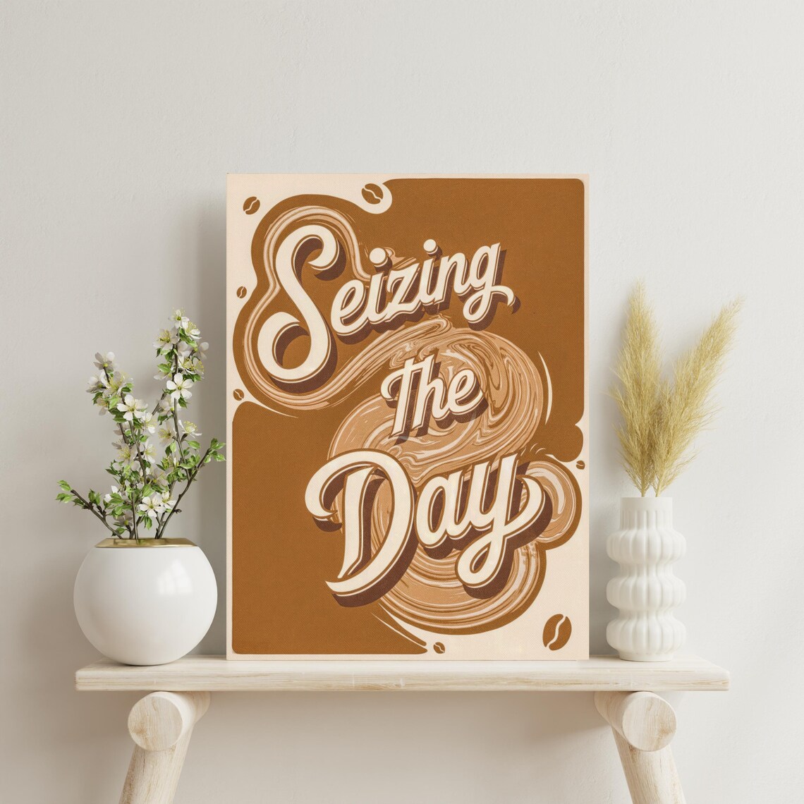 Seizing the Day Retro Coffee Lettering Swirl Vintage Kitchen Poster - Image 4