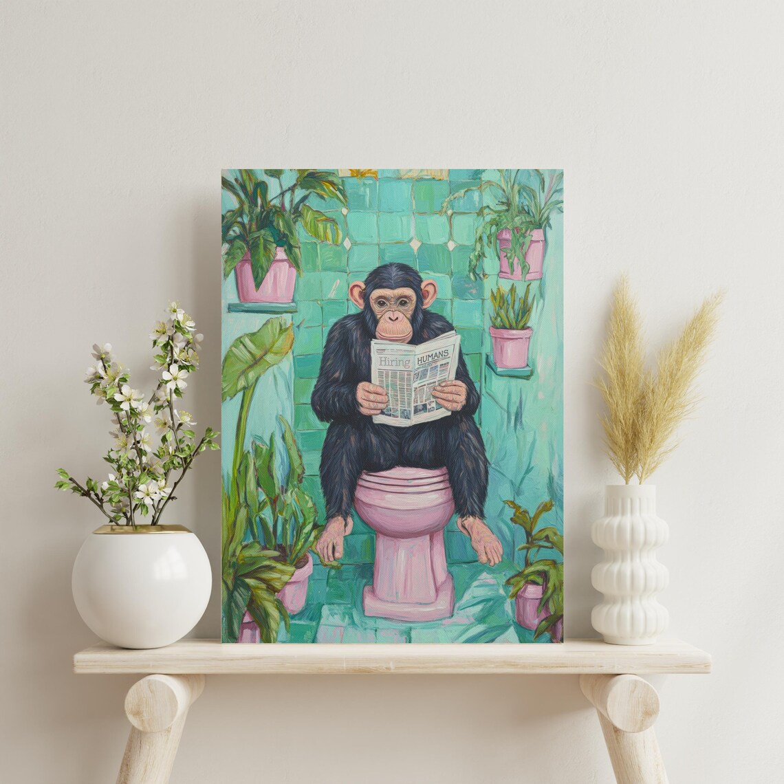 Chimpanzee Reading Newspaper on Toilet Funny Bathroom Animal Poster - Image 5