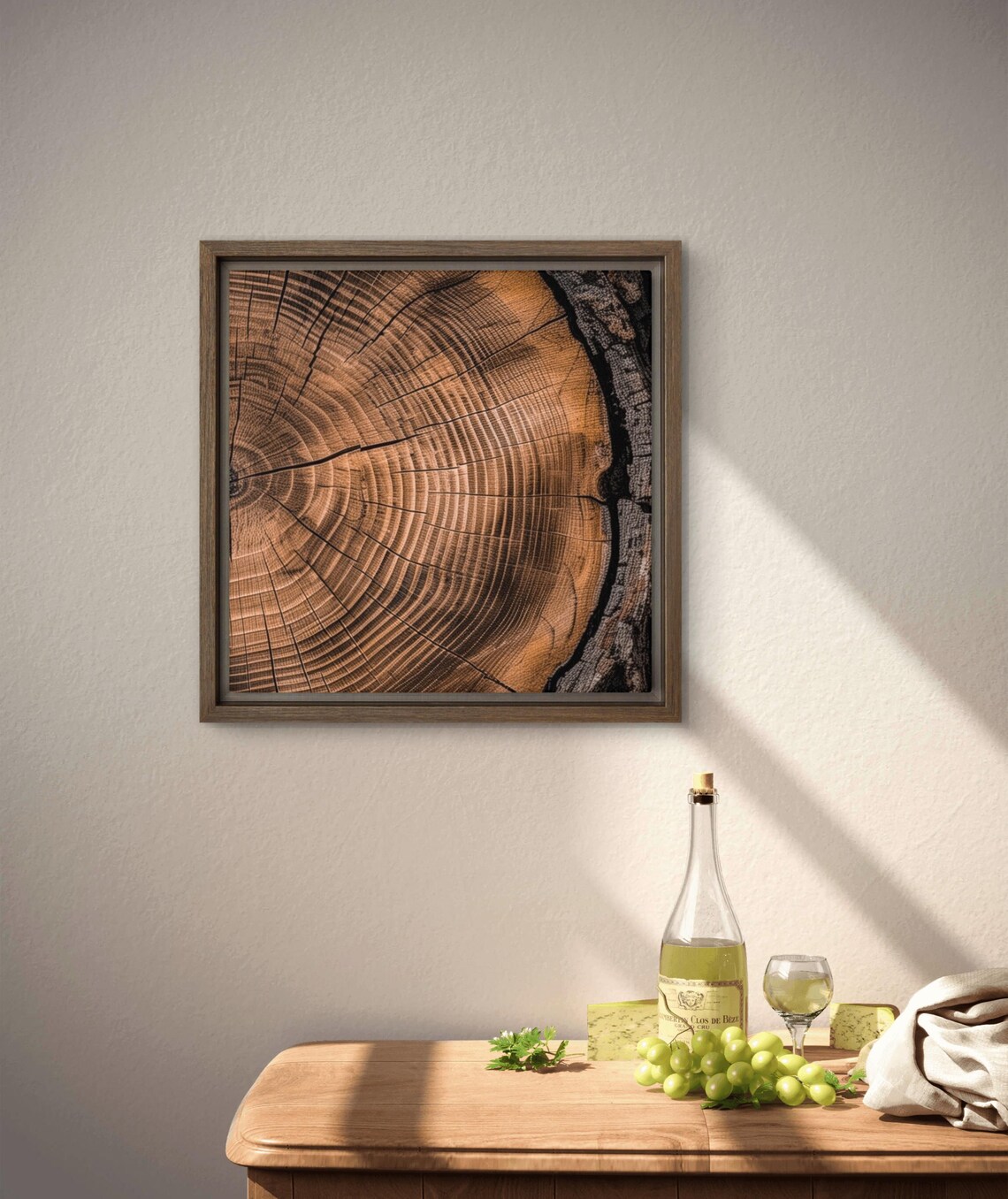 Rustic Tree Ring Framed Print Nature Inspired Woodgrain Wall Art Modern Farmhouse Cabin Or Minimalist Decor