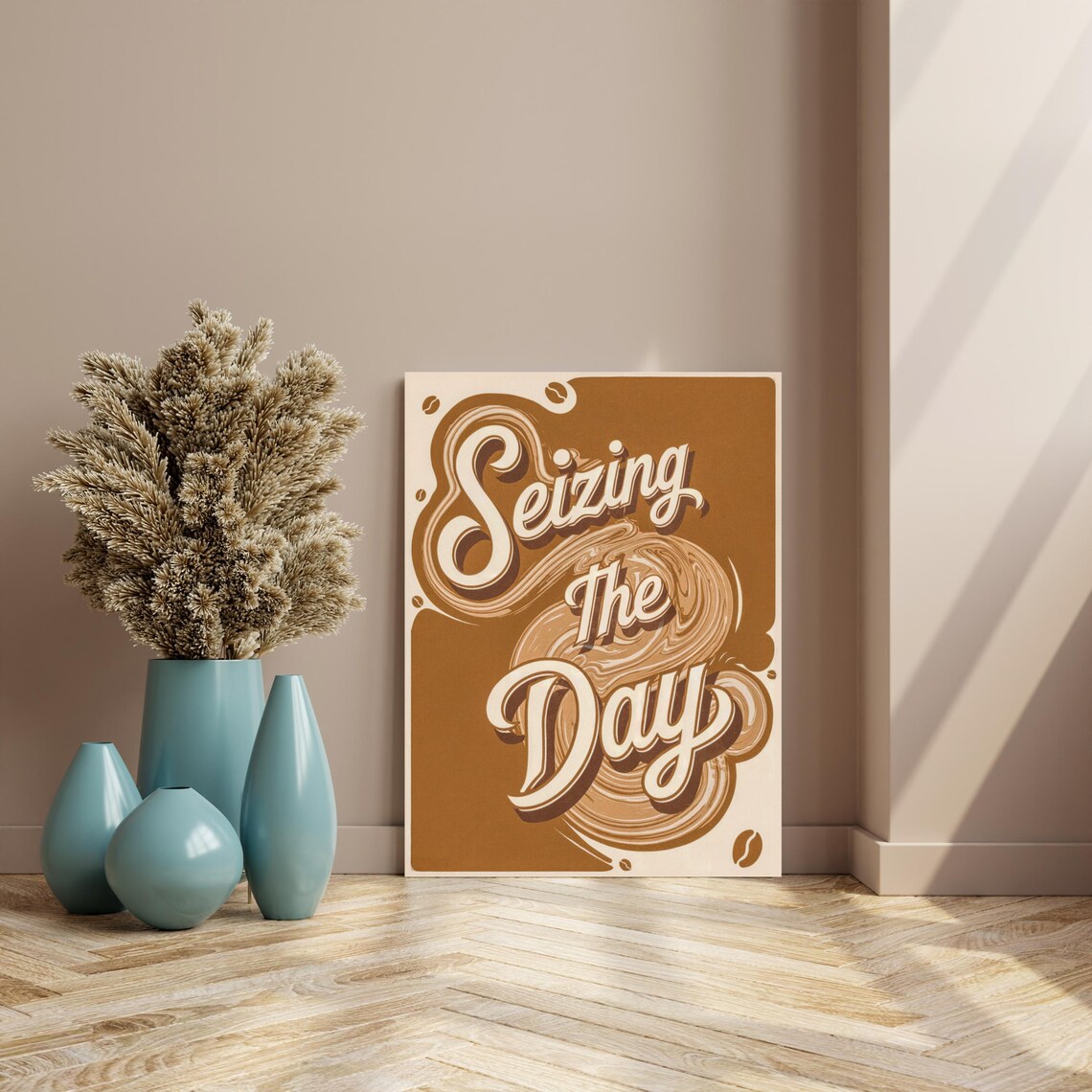 Seizing the Day Retro Coffee Lettering Swirl Vintage Kitchen Poster - Image 5