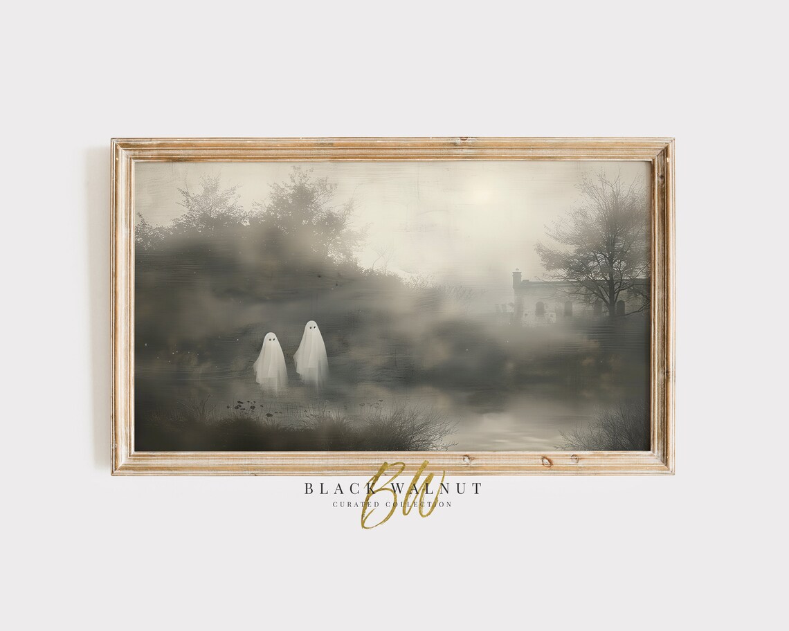 Halloween Ghosts in Moody Landscape, Vintage Poster