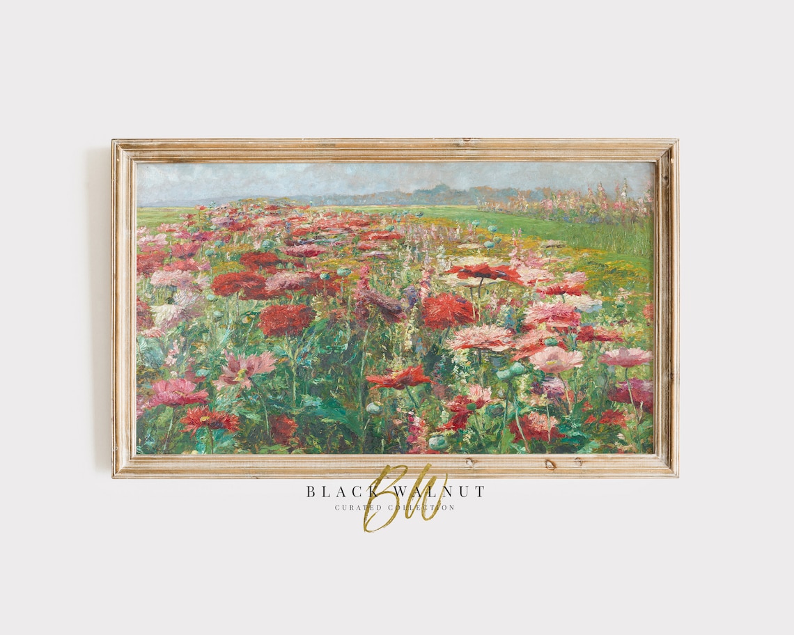 Vibrant Red Poppy Flower Field Impressionist Meadow Painting Poster