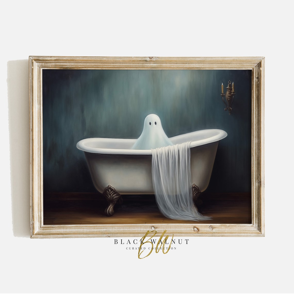 Bathroom Ghost Art Print Halloween Ghost In Vintage Bath Tub Cute Ghost Wall Art Rustic Country Moody Halloween Decor
