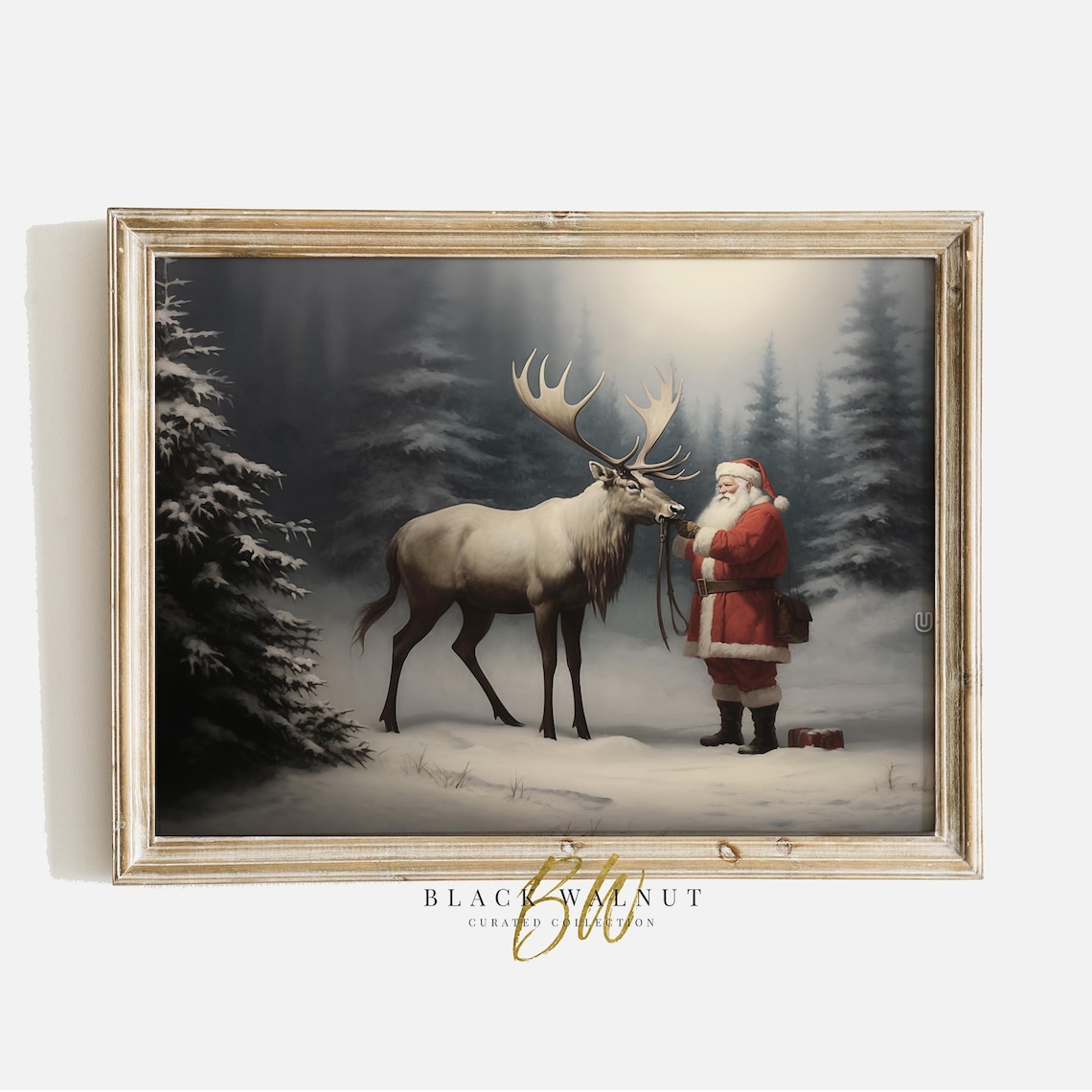 Santa Reindeer In Winter Forest, Holiday Poster