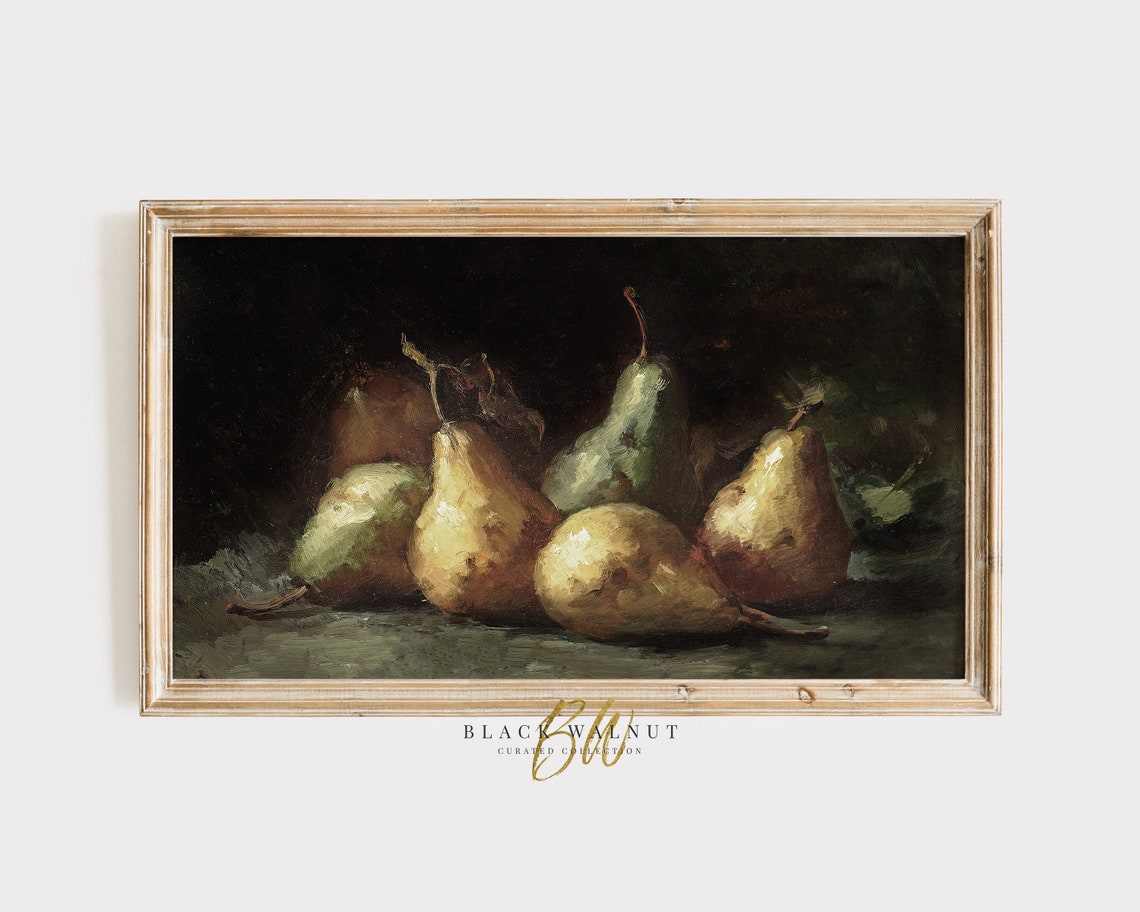 Frame Tv Art Vintage Still Life Painting Pears Antique Oil Painting Moody Farmhouse Decor Vintage Painting