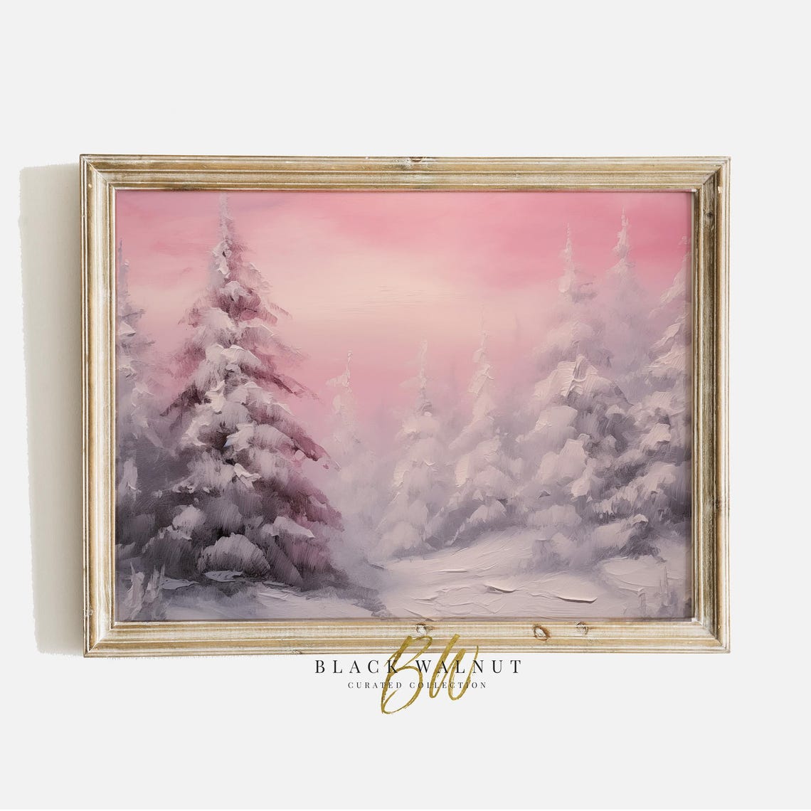 Pink Pastel Snowy Forest Winter Landscape Modern Holiday Art Poster