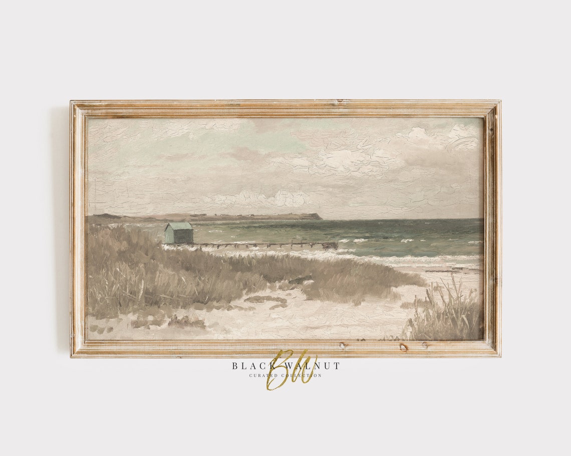 Beach Dune Hut Boardwalk Muted Sepia Coastal Vintage Painting Poster