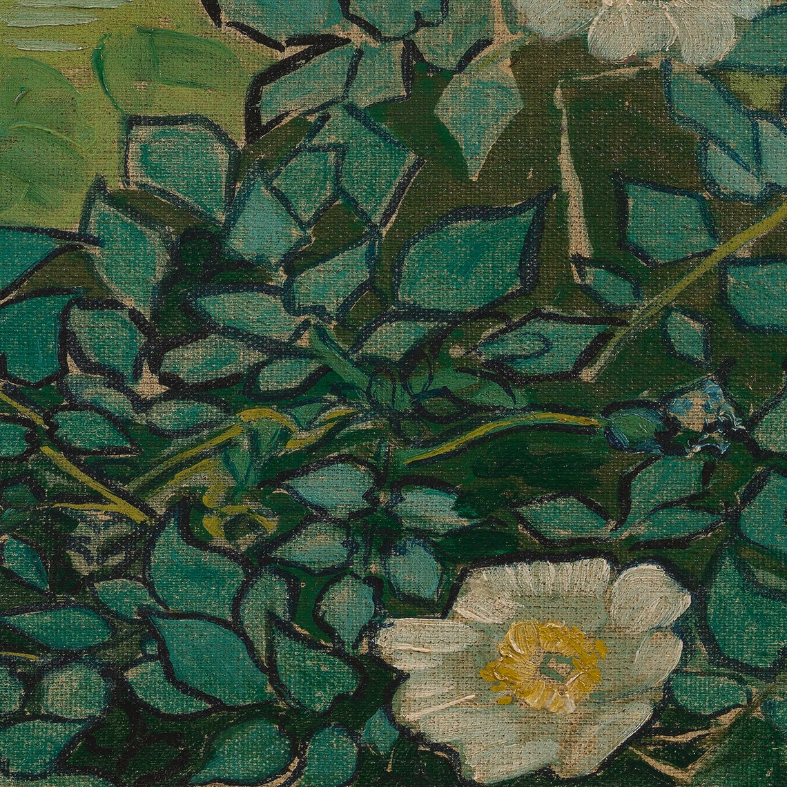 White Wild Roses Impressionist Painting Green Garden Floral Wall Art - Image 2