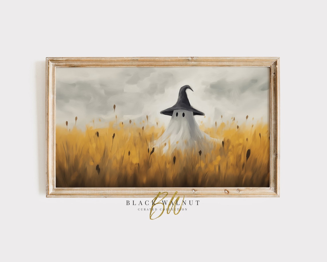 Halloween Frame Tv Ghost Art Country Ghost Wearing Witch Hat In Fall Field Cute Halloween Decor Frame Tv Screensaver