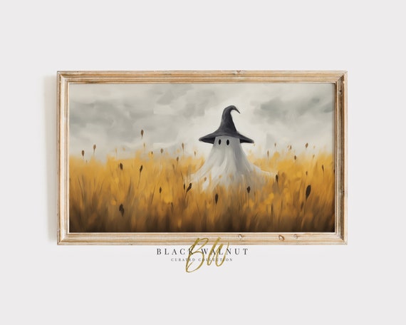 Halloween Frame Tv Ghost Art Country Ghost Wearing Witch Hat In Fall Field Cute Halloween Decor Frame Tv Screensaver