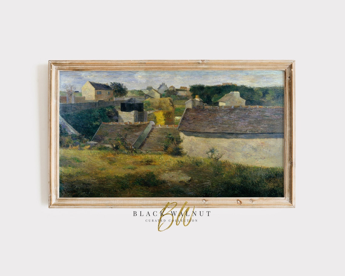 Frame Tv Art Country Village Old Town Painting European Rooftops Frame Tv French Country Vintage Painting