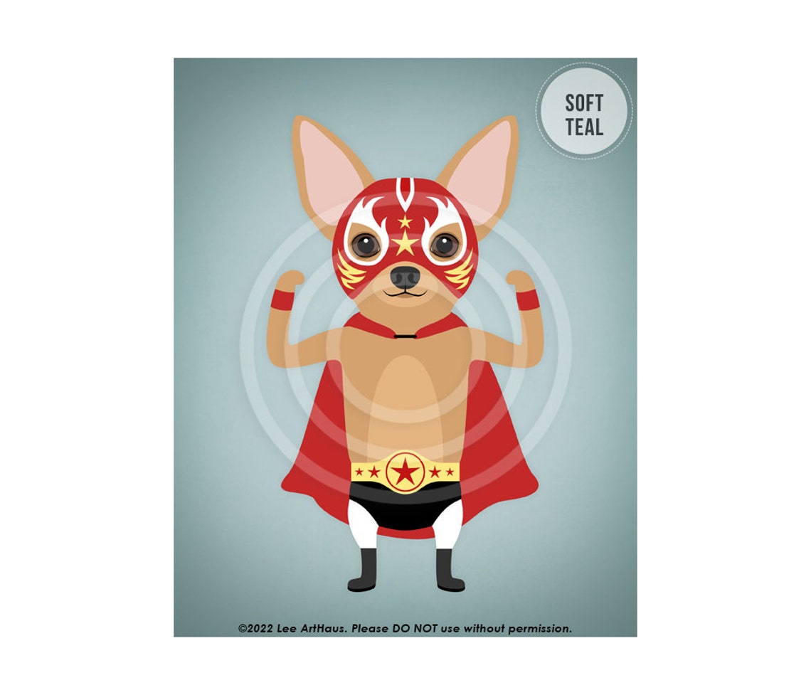 Chihuahua Luchador Wrestler With Mask Cape and Belt Dog Poster - Image 4