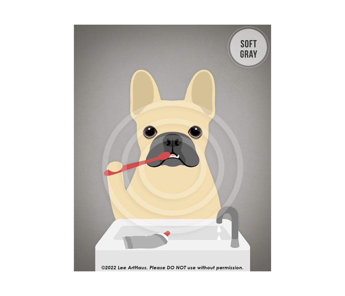 French Bulldog Brushing Teeth At Bathroom Sink Funny Dog Poster - Image 3