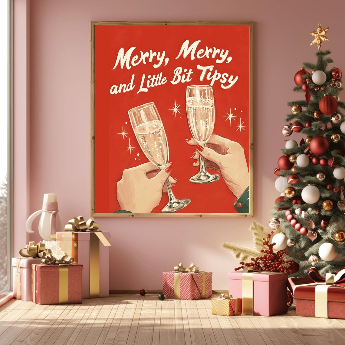 Merry Merry and Little Bit Tipsy Retro Champagne Toast Party Poster - Image 3