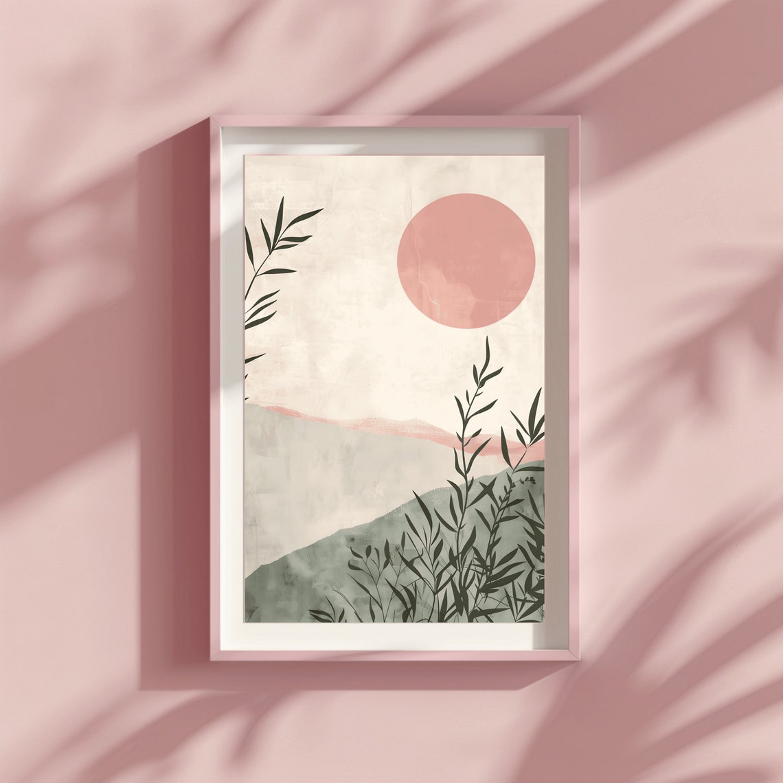 Japandi Minimal Pink Sun Abstract Landscape Sage Hills Poster - Image 3