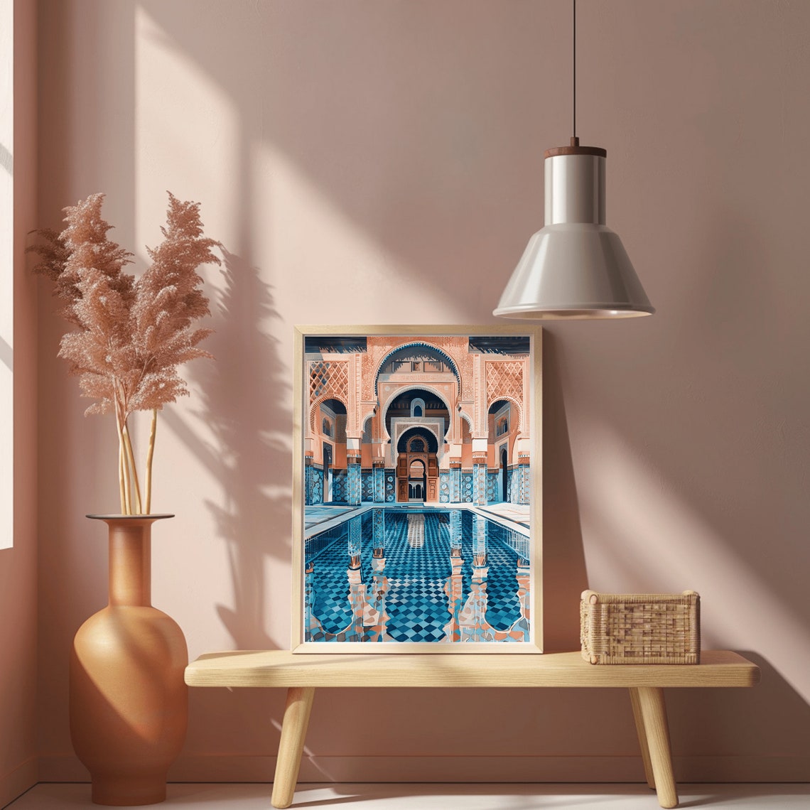 Marrakech Moroccan Riad Courtyard Blue Tile Pool Arches Poster - Image 2