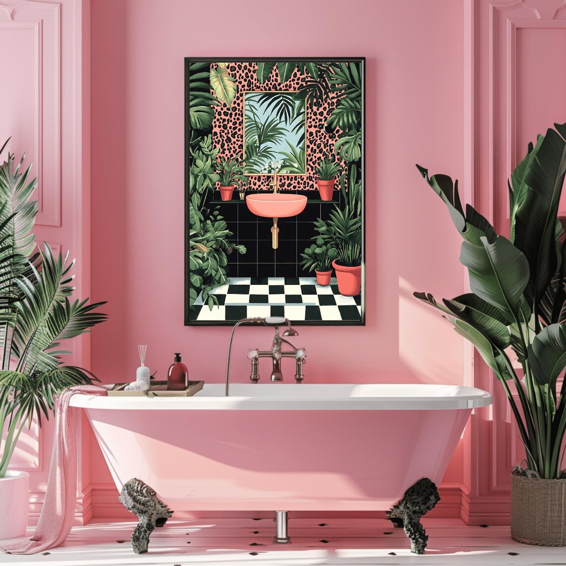 Boho Tropical Bathroom Wall Art Sink Bathroom Tile House Plants Art Print Maximalist Decor Eclectic Gallery Home Decor - Image 3
