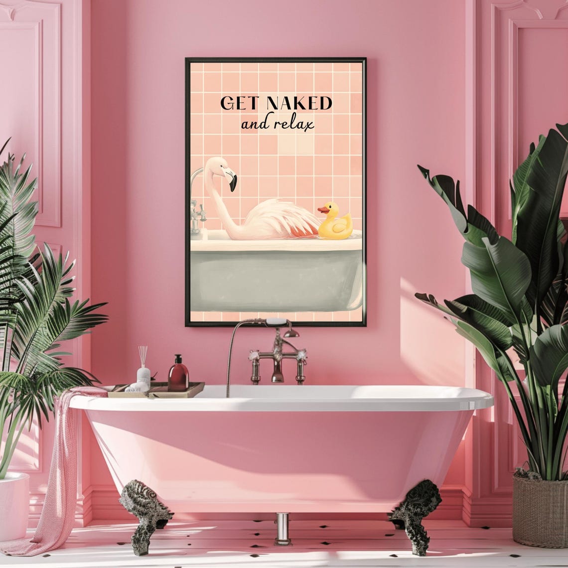 Animal Flamingo Bathroom Sink Print Bird Wall Art Vintage Wall Art Toilet Restroom Funny Bathroom Wall Art Homedecor - Image 3