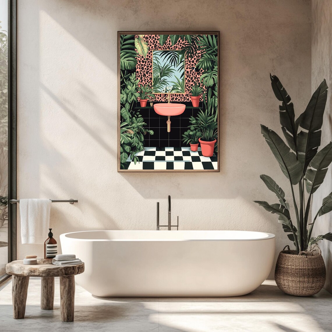 Boho Tropical Bathroom Wall Art Sink Bathroom Tile House Plants Art Print Maximalist Decor Eclectic Gallery Home Decor - Image 2