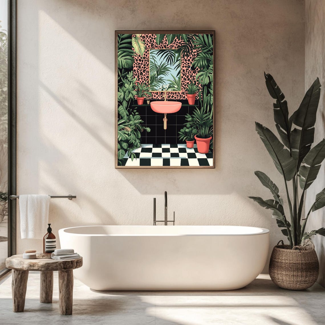 Coral Sink Leopard Pattern Wall Tropical Maximalist Bathroom Poster - Image 2