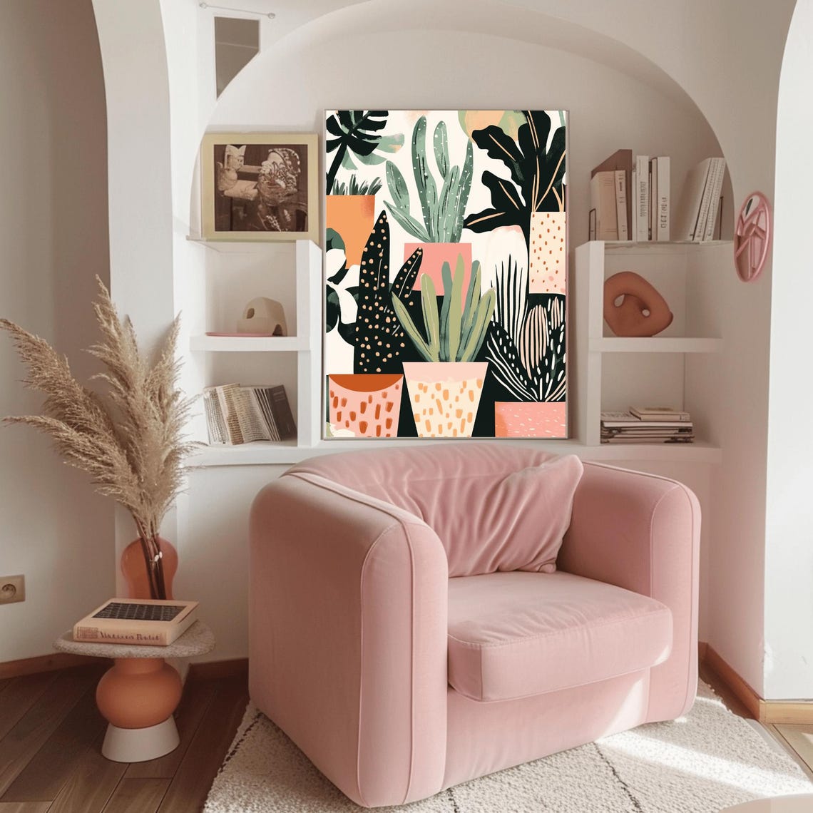 Boho Potted Cacti And Succulents Emerald Botanical Plant Wall Art - Image 3
