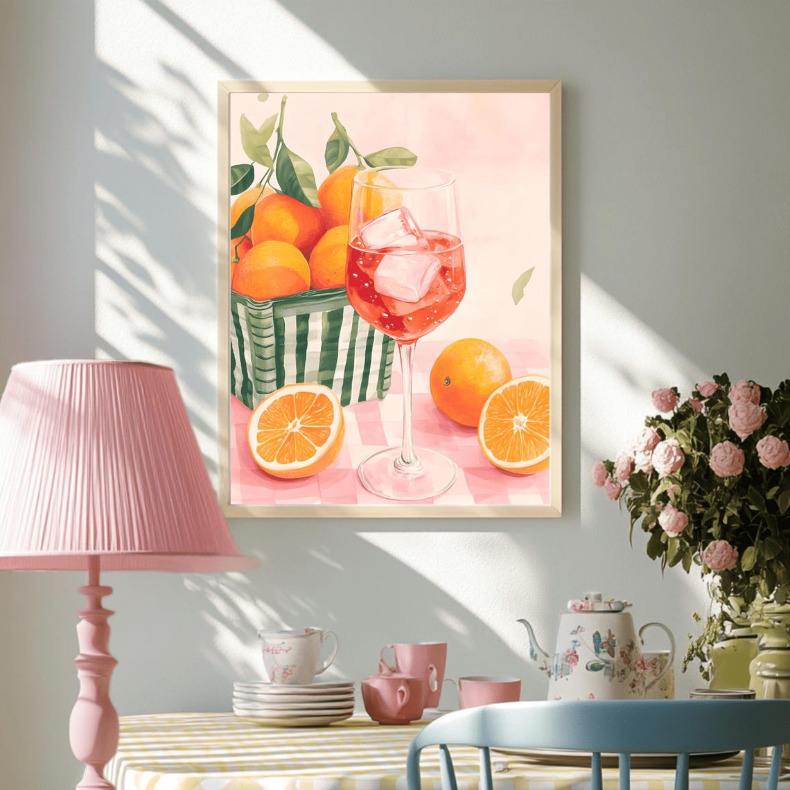 Aperol Spritz Wine Glass Orange Basket Watercolor Kitchen Art Poster - Image 3