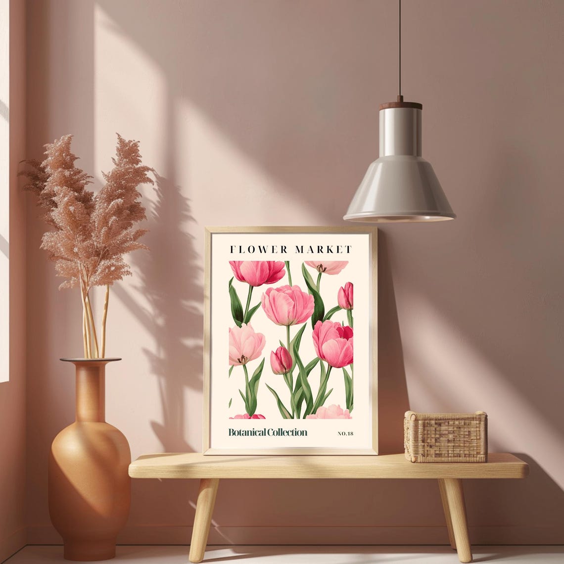 Flower Market Pink Peony Tulips Watercolor Spring Botanical Poster - Image 2