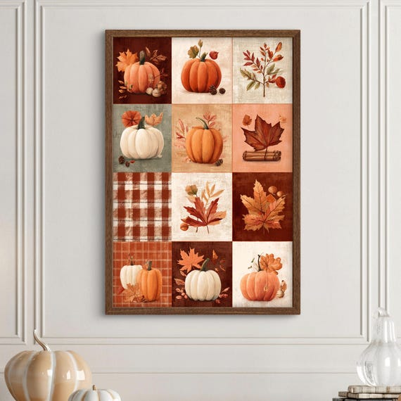 Vintage Fall Wall Art Autumn Decor Pumpkin Season Rustic Print Farmhouse Thanksgiving