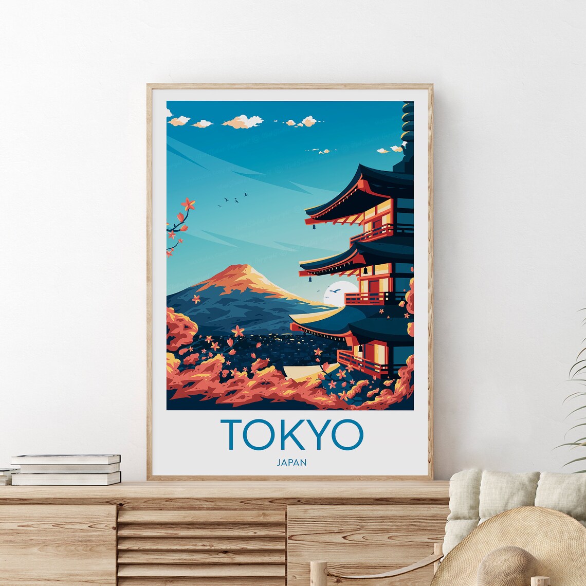 Tokyo Japan Mount Fuji Pagoda and Vivid Autumn Foliage Travel Poster
