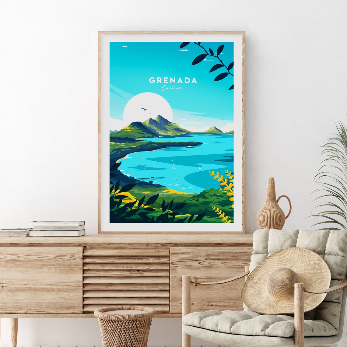 Grenada Caribbean Vintage Travel Landscape Island Sunset Poster - Image 2