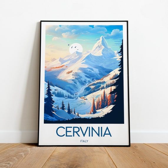 Cervinia Ski Print Italy Cervinia Poster Ski Poster Ski Resort Print Ski Art Wedding Gift Birthday