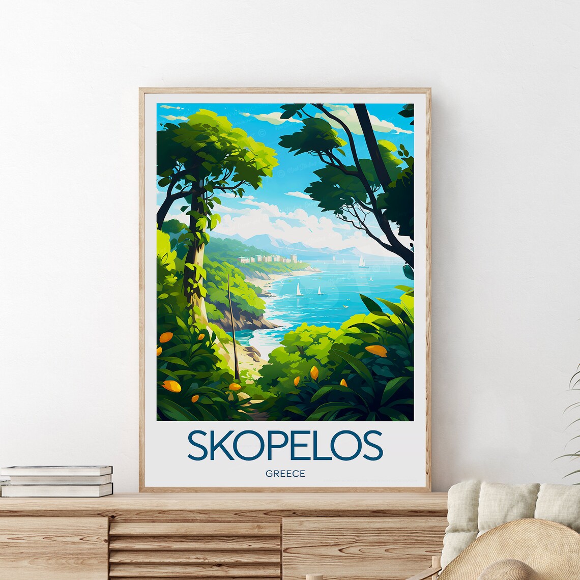Skopelos Greece Island Coast Sailboats Jungle Bay Travel Poster