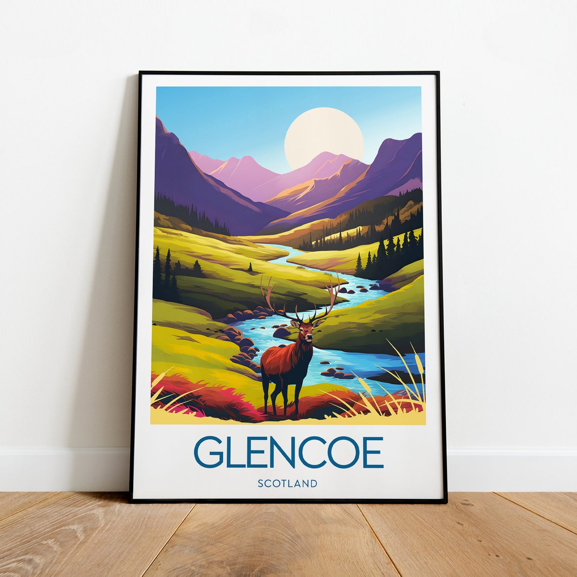 Glencoe Red Deer Stag in Dramatic Scottish Highland Valley Poster