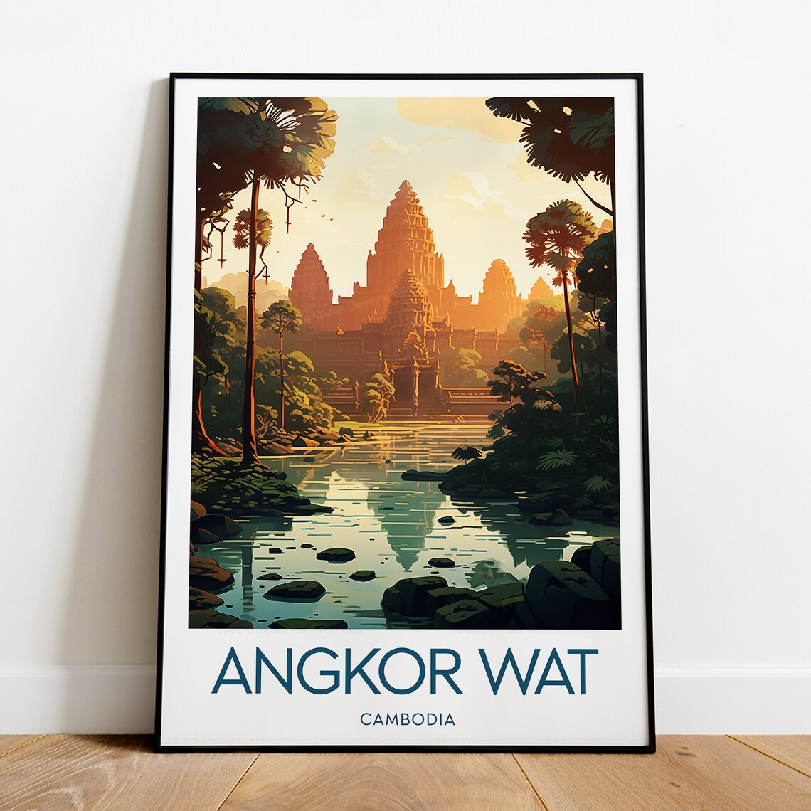 Angkor Wat Cambodia Temple Sunrise Moat Reflection Travel Poster - Image 2