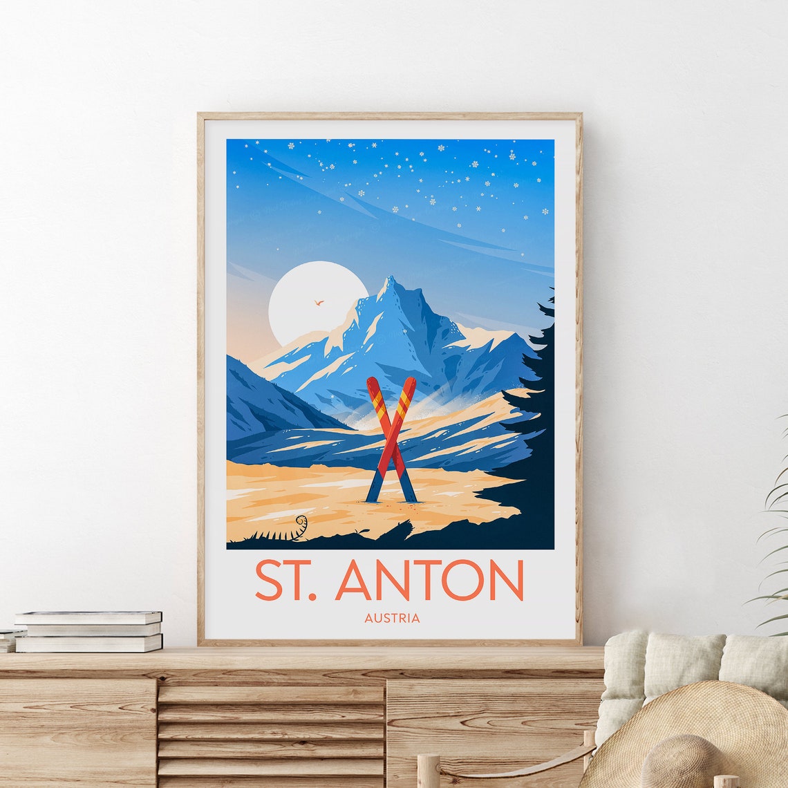 St Anton Austria Ski Resort Crossed Skis Alpine Snowy Peak Poster