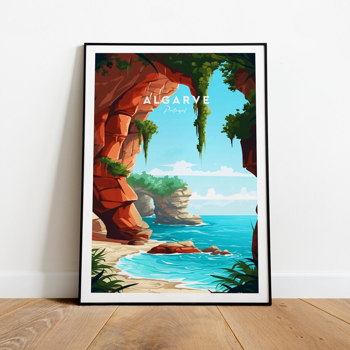 Algarve Portugal Sea Arch Coastal Cliffs Vintage Travel Poster