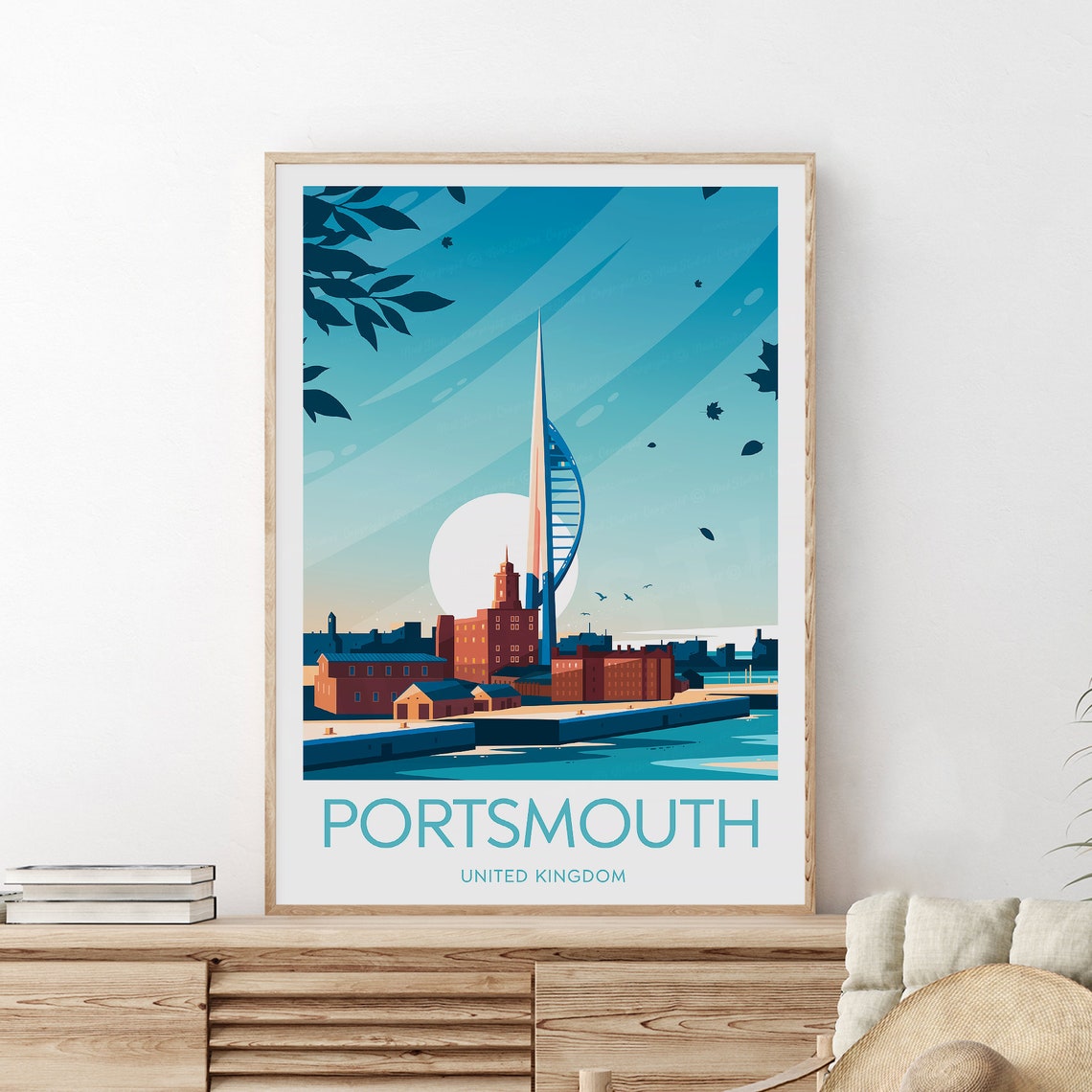 Portsmouth Spinnaker Tower Waterfront Skyline Daytime Travel Poster