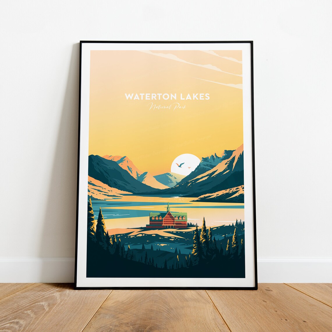 Waterton Lakes National Park Sunset Over Rocky Mountain Lake Poster
