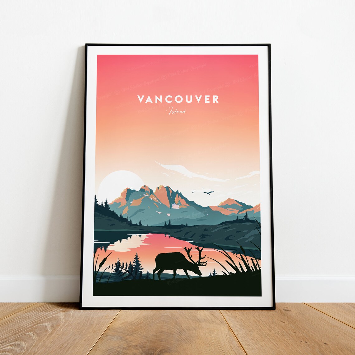 Vancouver Island Sunset Elk at a Glowing Mountain Lake Poster - Image 2