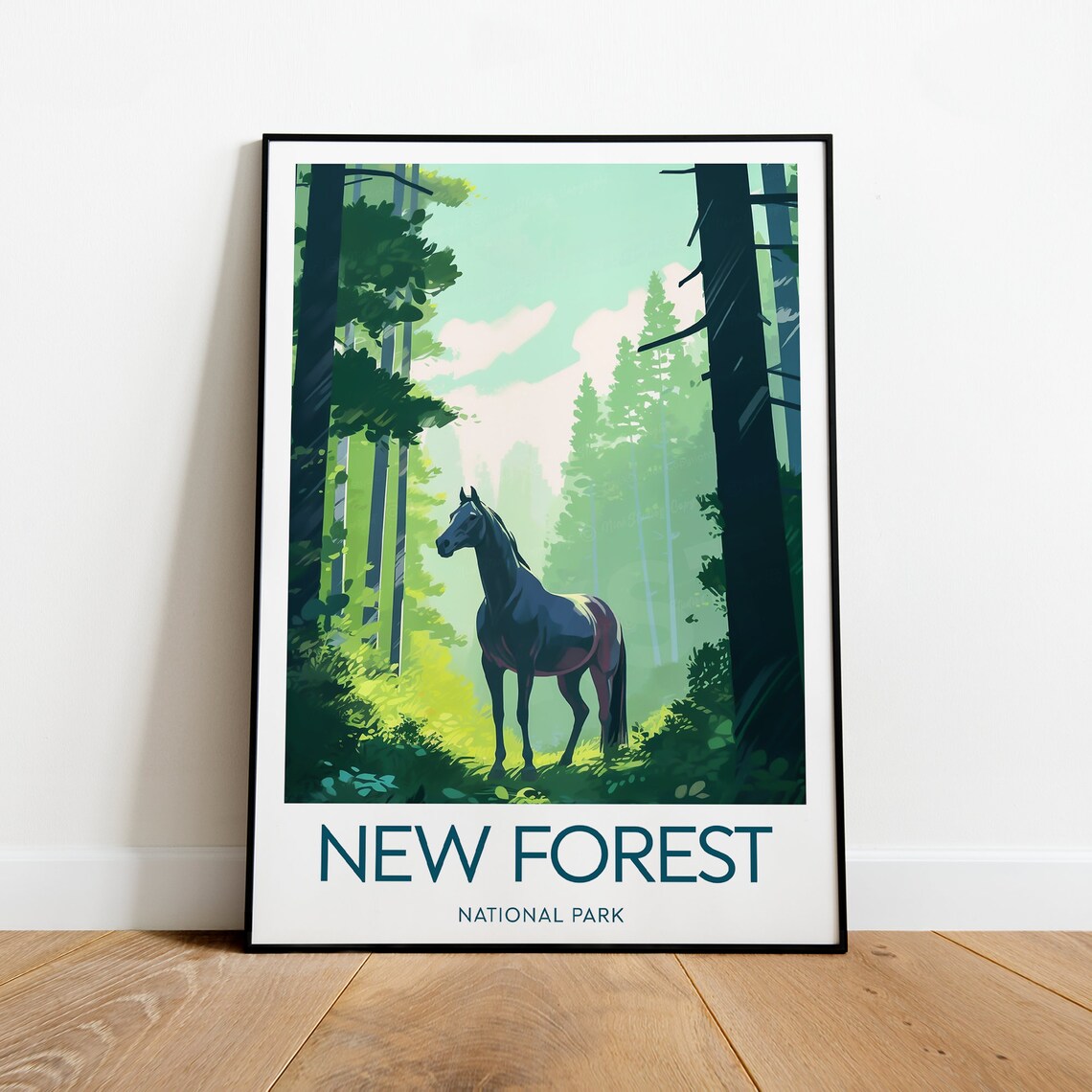 New Forest National Park Wild Horse in Woodland Travel Poster