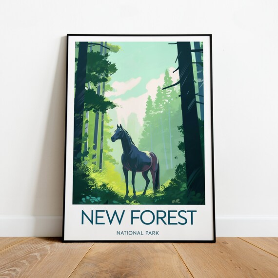 New Forest National Park Wild Horse in Woodland Travel Poster
