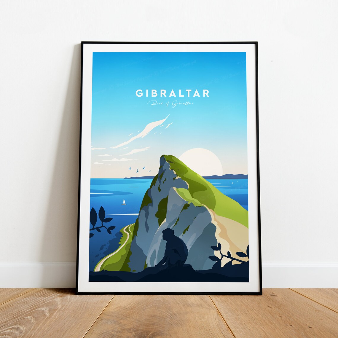 Gibraltar Rock Of Gibraltar Barbary Monkey Sunset Seascape Poster - Image 2