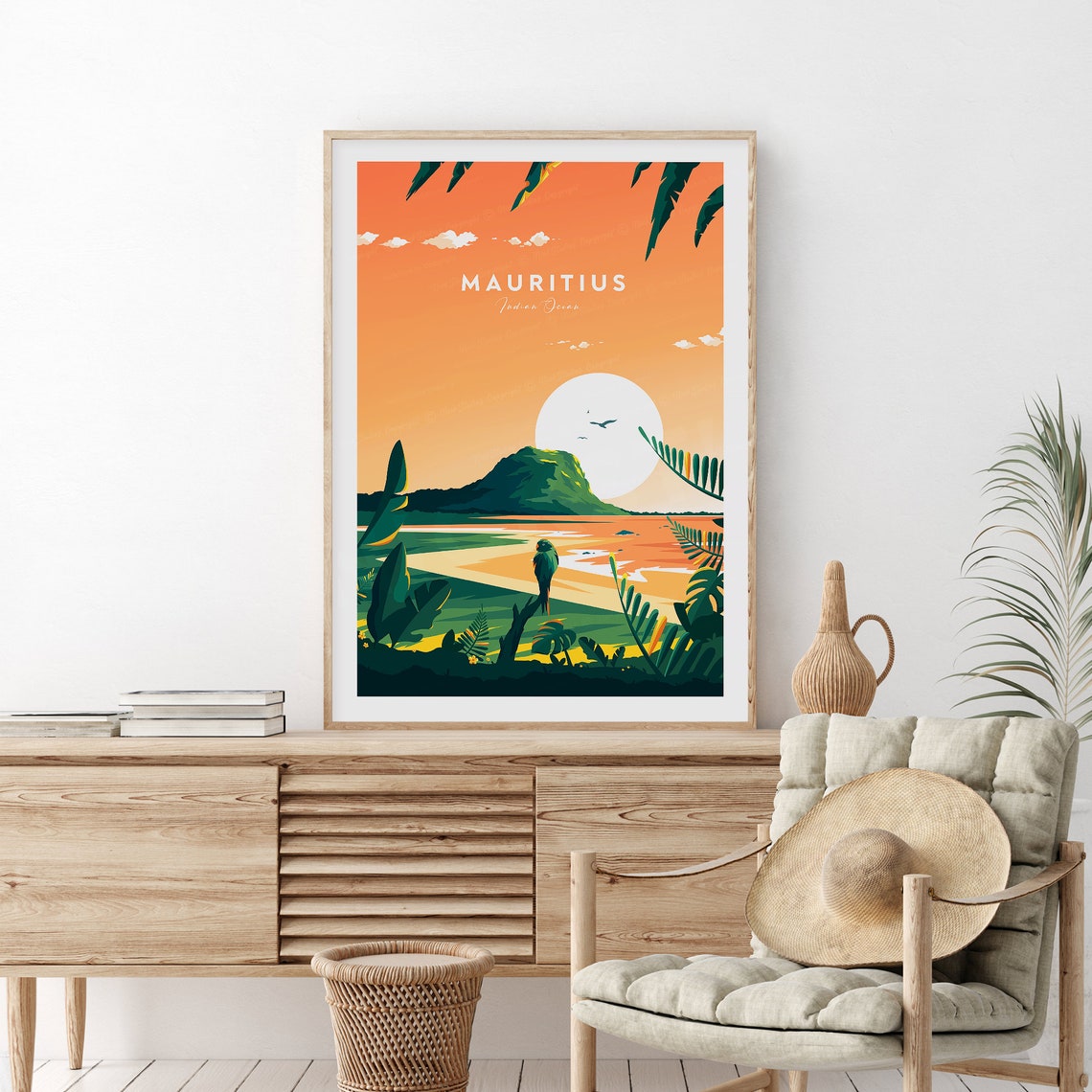 Mauritius Indian Ocean Evening Sunset Island Lagoon Travel Poster